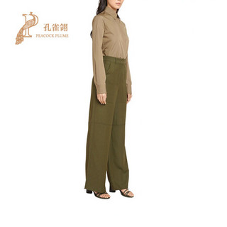 FERRAGAMO/菲拉格慕2020新款女士时尚经典中高腰亚麻混纺工装裤 绿色 42