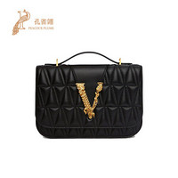 Versace/范思哲2020新款女包V字绗缝元素磁扣翻盖链条单肩斜挎包 黑色