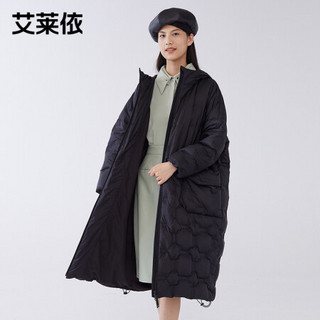 艾莱依商场同款2020秋冬新款简约长款羽绒服女保暖外套6020401157 炭黑 165