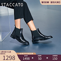 思加图2020冬季新款圆头切尔西靴复古英伦风短靴女瘦瘦靴D2597DD0