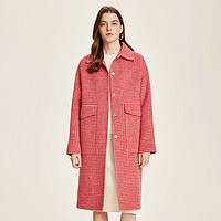 韩版格纹中长款单排扣长袖宽松羊毛双面呢大衣 XL 红色