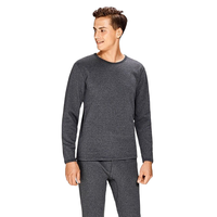 InteRight 男士纯色棉质加绒圆领长袖保暖内衣套装JD98121 深麻灰 XXXL