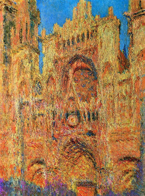 莫奈油画鲁昂大教堂正午背景墙装饰画挂画宫廷金4565cm