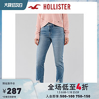 Hollister秋复古弹力高腰气质九分直筒牛仔裤 女 304929-1