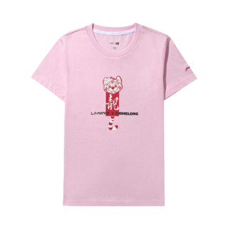 LI-NING 李宁 女童卡通短袖T恤 长隆联名款 YHSQ219-4 桃花粉 170