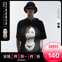 GXGx IH NOM UH NIT夏季新品短袖T恤男怪奇物语明星同款珍珠面罩（160/XS、黑色（oversize偏大两码））