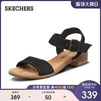 Skechers斯凯奇新款一字带女士可外穿复古粗跟鞋露趾凉鞋40990（35、黑色/BLK）