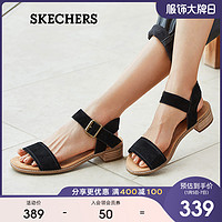 Skechers斯凯奇新款一字带女士可外穿复古粗跟鞋露趾凉鞋40990（36、黑色/BLK）