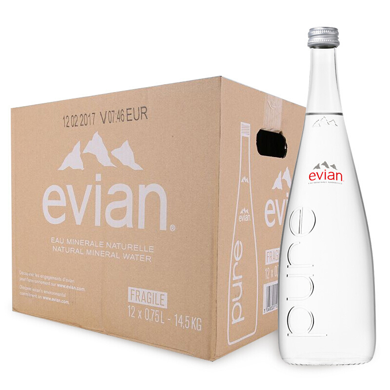 京东plus会员: evian 依云 天然矿泉水 750ml*12瓶 玻璃瓶装