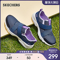 Skechers斯凯奇魔术贴一脚蹬懒人鞋女鞋轻便休闲运动鞋子117011（37.5、白色/橘色/WOR）