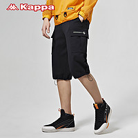 Kappa卡帕男款春夏运动短裤七分裤复古工装裤休闲直筒裤（XL、黑色-990）
