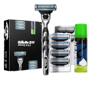 Gillette 吉列 剃须刀剃须刀手动刮胡刀手动锋速3层刀片1刀架+7刀头+50g剃须膏非电动非吉利生日礼物男