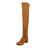 STUART WEITZMAN 斯图尔特·韦茨曼 女士羊皮系带粗跟过膝长靴TIELAND COFFEE SUEDE STR