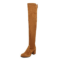 STUART WEITZMAN 斯图尔特·韦茨曼 女士羊皮系带粗跟过膝长靴TIELAND COFFEE SUEDE STR 棕色 36