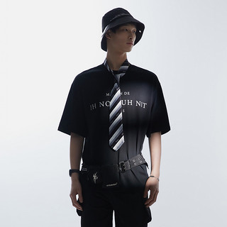 GXGx IH NOM UH NIT2020年夏季新品短袖T恤男士潮牌Logo怪奇物语（165/S、黑色（oversize偏大两码））
