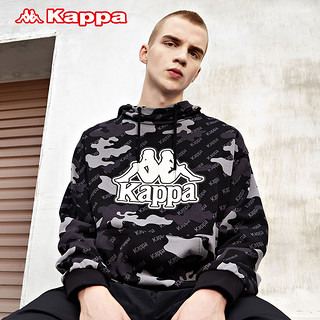 Kappa卡帕针织外套新款情侣男女运动卫衣休闲连帽落肩上衣（M、黑色-990P）