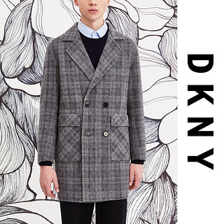 【反季钜惠】唐可娜儿精纺羊毛手工双面呢格纹大衣男士外套夹克 XL 灰格