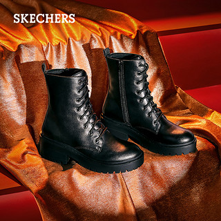 Skechers斯凯奇2020新款秋冬短靴高跟鞋厚底马丁靴女（35.5、167059黑色/自然色/BKNT）