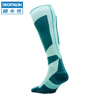 迪卡侬滑雪袜户外运动成人儿童袜高帮保暖袜子男女通用WEDZE2（32-34、儿童蓝绿色）