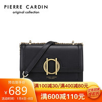 皮尔卡丹(pierre cardin)时尚潮流单肩包女百搭斜挎包女牛皮链条包包女士 J0A219-160301A黑色