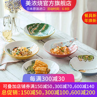 美浓烧 Mino Yaki) 绘手纸圆盘日式和风7英寸深盘釉下彩菜盘蔬菜碗盘小吃点心盘 红萝款