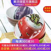 美浓烧（Mino Yaki） 绘手纸面碗日式和风蔬菜大碗釉下彩味千拉面碗日本进口餐具 红萝卜面碗HLB-2