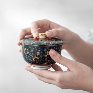 九谷烧 日本进口茶具日式陶瓷茶具茶壶泡茶壶套装家用功夫茶花茶壶九谷茶具套装 铁仙