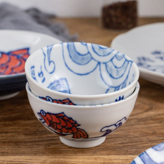 美浓烧（Mino Yaki）日本陶瓷画信手绘日式碗碟套装创意碗碟组合14头碗单个微波炉专用