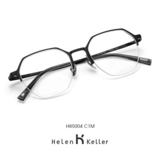 海伦凯勒近视眼镜男有度数2020年新品钛铝系列几何半框光学镜男近视眼镜架女H85004 H85004C2M/9深枪拼接银框