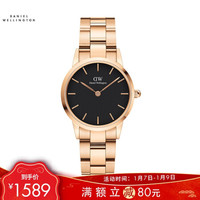 Daniel Wellington DanielWellingtonDW手表 女款28mm黑盘钢带时尚欧美简约风女士腕表DW00100214