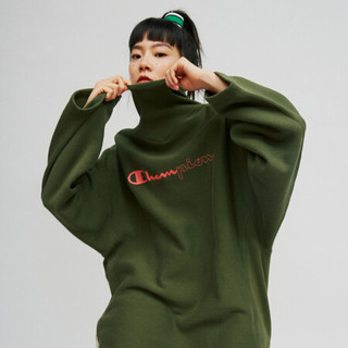 Champion2020秋冬新款女式撞色草写LOGO半高领卫衣连衣裙 深绿色 M