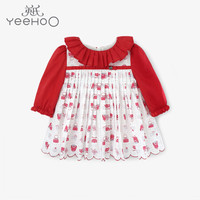 YeeHoO英氏儿童裙子 女童连衣裙可爱卡通长袖春夏季新款长袖裙外出服 赛车红YRLAJ10001Ayh01 100cm(建议2-3岁)