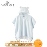 YeeHoO英氏婴儿浴巾男女宝宝浴袍婴童浴巾连帽毛巾条纹印花可爱连帽小浴袍新品 10097026 英氏蓝
