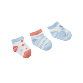 英氏婴儿袜子男宝宝2021春夏新款柔软可爱针织幼儿袜3双装 蓝色YIWCJ01017A 7.5cm