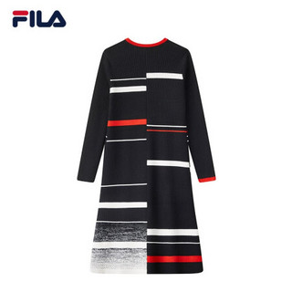 FILA 斐乐官方 女子连衣裙 2020冬季新款条纹拼接时尚编织裙 传奇蓝-NV 170/88A/L