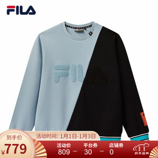 FILA × MIHARA斐乐男子套头卫衣2020冬季新款拼接日系联名卫衣男 灰朦蓝拼正黑色-LB 180/100A/XL