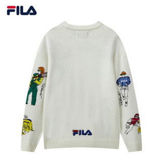 FILA 斐乐官方女士编织衫2021春季新款印花套头运动毛衣 云菇白-WT 160/80A/S