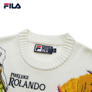 FILA 斐乐官方女士编织衫2021春季新款印花套头运动毛衣 云菇白-WT 160/80A/S