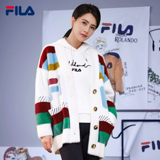 FILA 斐乐高圆圆同款马海毛针织开衫2021春季新款舒适针织外套女 云菇白-WT 165/84A/M