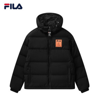 FILA 斐乐官方 男士羽绒服 2020年冬季新款连帽短款休闲保暖外套 正黑色-BK 175/96A/L