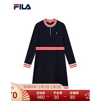 FILA 斐乐官方 女子连衣裙 2020冬季新款时尚休闲优雅编织连衣裙 传奇蓝-NV 165/84A/M