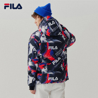 FILA 斐乐官方 黄景瑜同款 男子羽绒服 2020冬新款保暖连帽羽绒服 满印-BK 185/104A/XXL