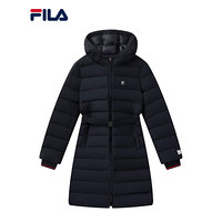 FILA  斐乐官方 女士羽绒服2020年新款简约中长款保暖连帽外套女 传奇蓝-NV 165/84A/M