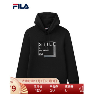 FILA 斐乐官方 男子连帽卫衣 2020冬季新款休闲时尚简约大气卫衣 正黑色-BK 170/92A/M