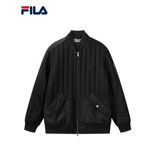 FILA 斐乐官方 男士运动棉服2021春季新款编制拼接运动外套男 正黑色-BK 185/104A/XXL