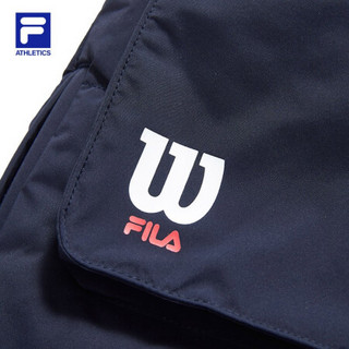 FILA × Wilson 斐乐女子羽绒服 2020冬季新款中长款满印羽绒外套女 RD宝蓝-NV 160/80A/S