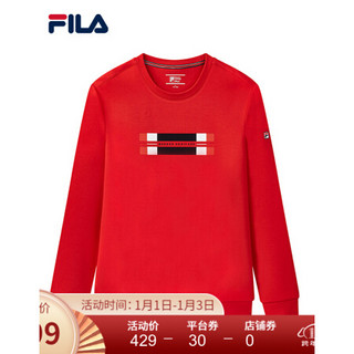 FILA 斐乐官方 男子套头卫衣2020冬季新款简洁运动长袖卫衣男 传奇红-RD 180/100A/XL