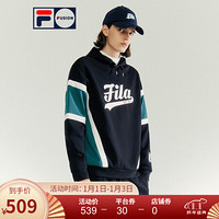 FILA FUSION 斐乐男子连帽卫衣2020冬季潮流logo撞色拼接卫衣男 深黑-BK 185/104A/XXL