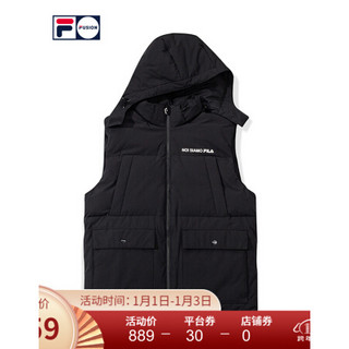 FILA FUSION 斐乐 男子羽绒马甲 2020冬季新款时尚潮流运动上衣 深黑-BK 180/100A/XL