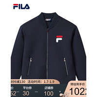 FILA 斐乐官方 男士针织外套2021年春季新款休闲运动小熊长袖上衣 传奇蓝-NV 175/96A/L